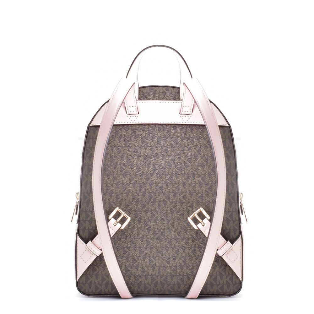 Michael Kors - Iconic Logo Canvas Compact Backpack with Pink Trim - Brown Pink Michael Kors