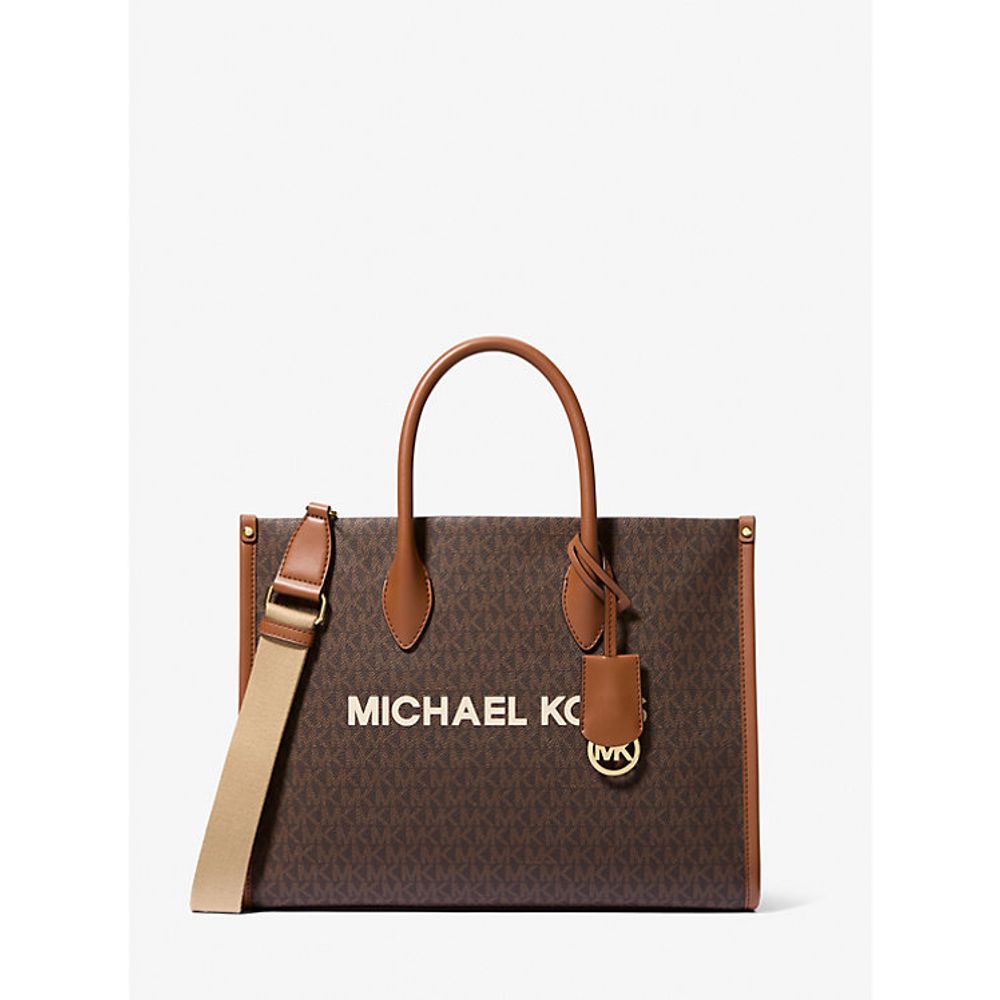 Michael Kors - Polished Logo Print Faux Fur Structured Shoulder Bag - Brown Michael Kors