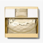 Michael Kors - Glamorous Embossed Logo Canvas Clutch with Chain Strap - Gold Michael Kors