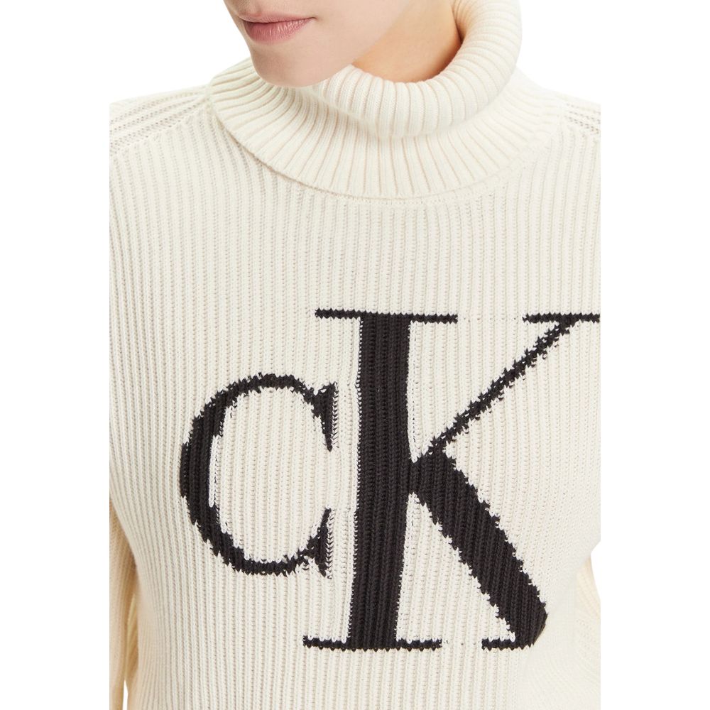 Calvin Klein Jeans - Relaxed Ribbed Logo Turtleneck Sweatshirt - Beige Calvin Klein Jeans