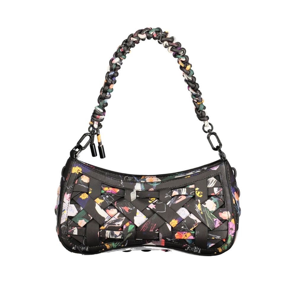 Desigual - Bold Braided Handle Woven Floral Shoulder Bag - Black Multi Desigual