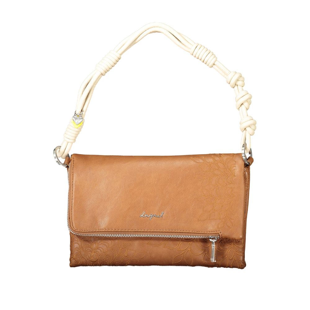 Desigual - Embossed PU Leather Shoulder Bag with Knotted Handle - Brown Desigual