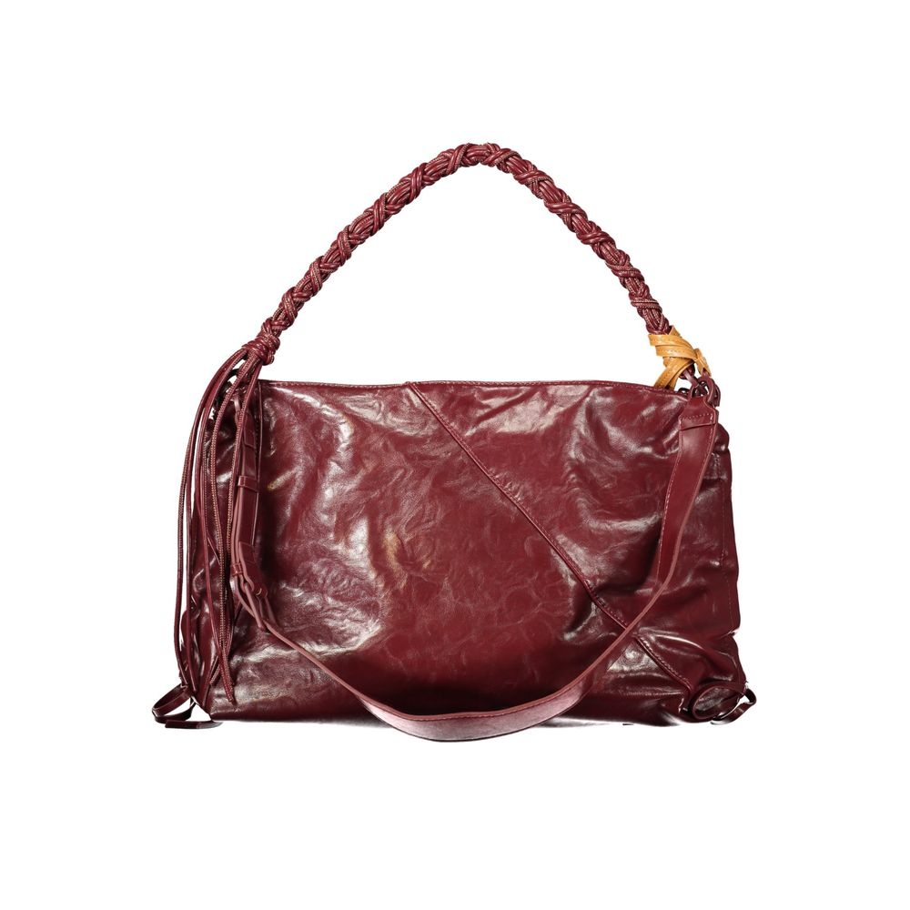 Desigual - Textured Polyethylene Shoulder Bag with Braided Handle - Burgundy Desigual