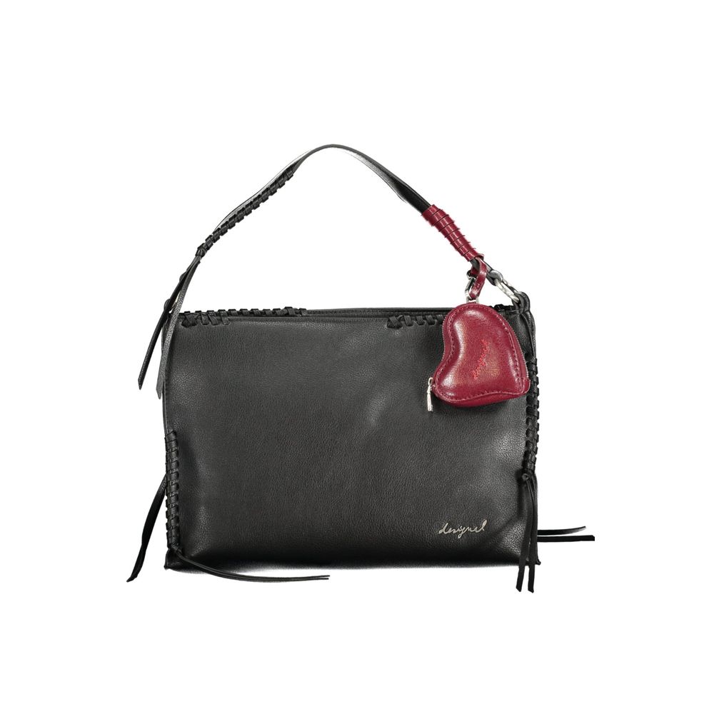 Desigual - Playful Braided Polyethylene Shoulder Bag with Heart Charm - Black Desigual