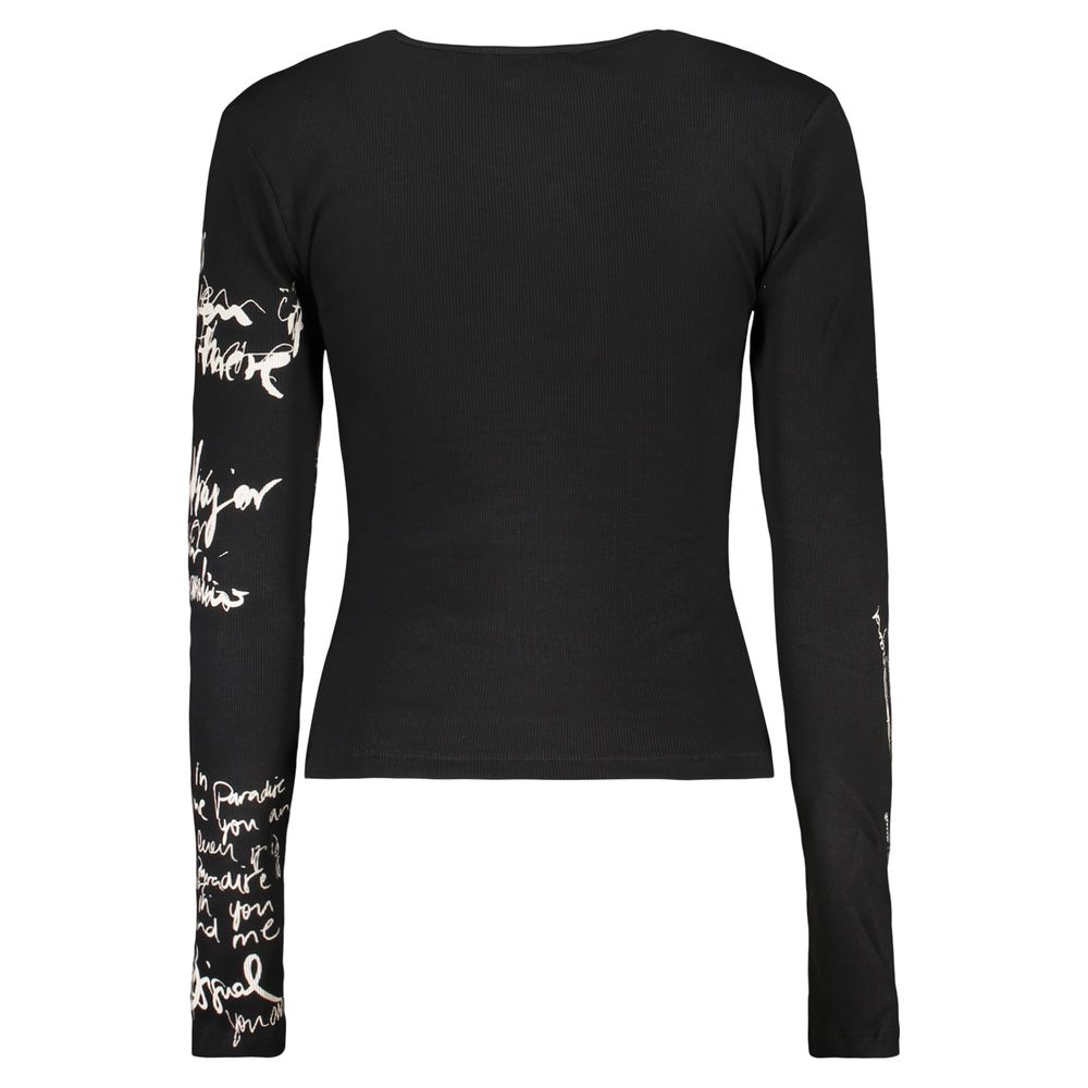 Desigual - Edgy Graphic Cut-Out Ribbed Long Sleeve Top - Black Desigual