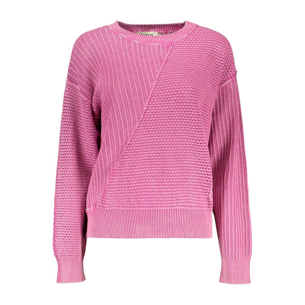 Desigual - Vibrant Textured Ribbed Knit Long Sleeve Sweater - Pink Desigual