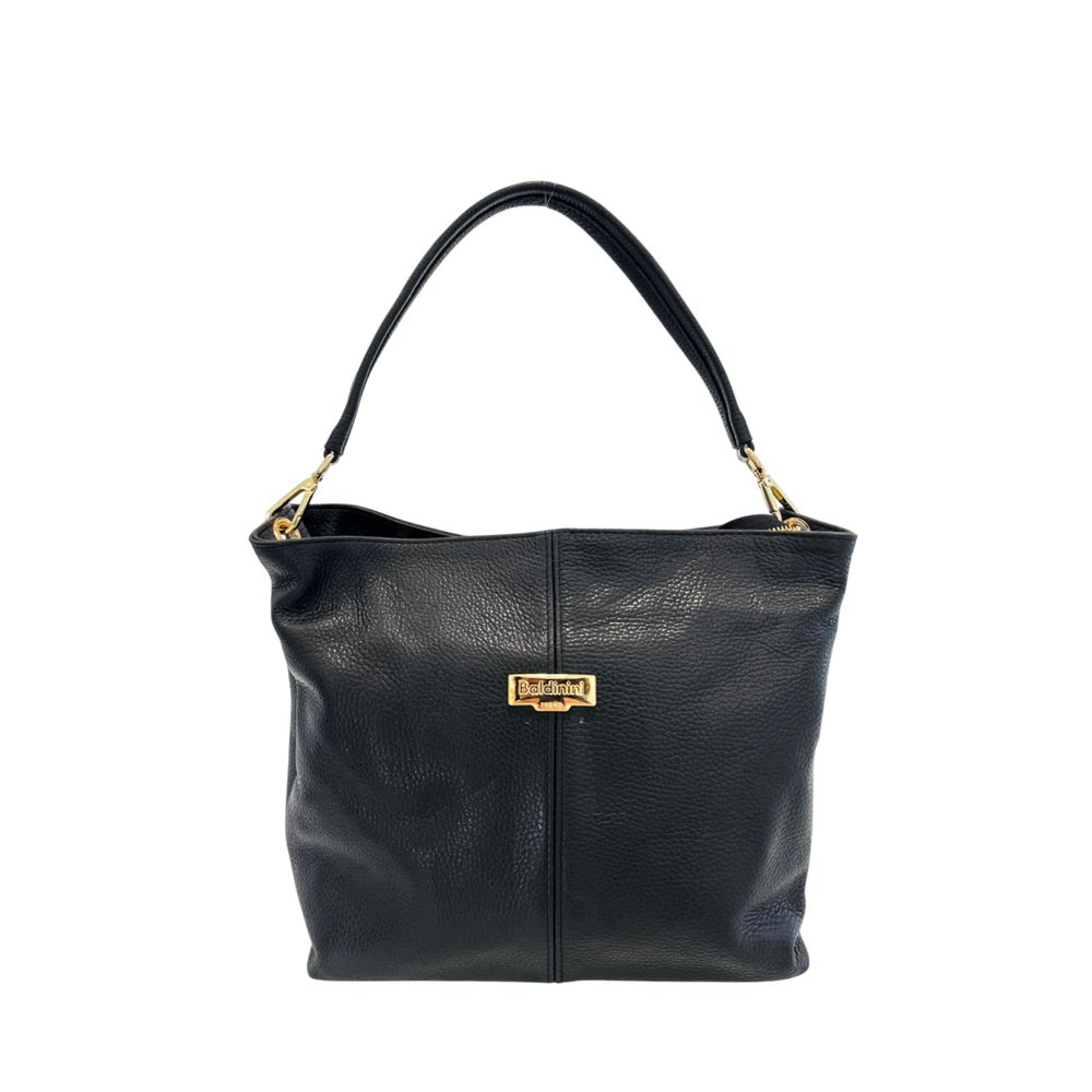 Baldinini Trend - Structured Textured Cowhide Shoulder Bag with Gold Hardware - Black Baldinini Trend