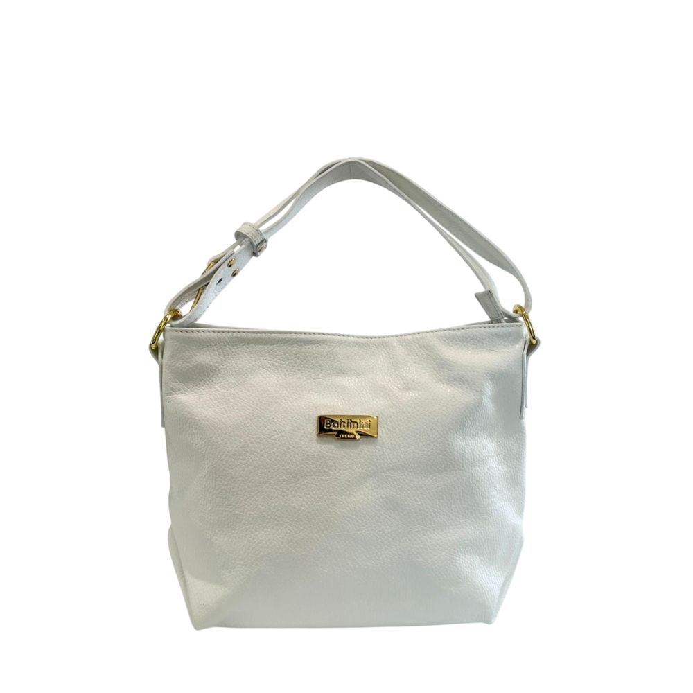 Baldinini Trend - Polished Textured Cowhide Shoulder Bag with Gold Hardware - White Baldinini Trend