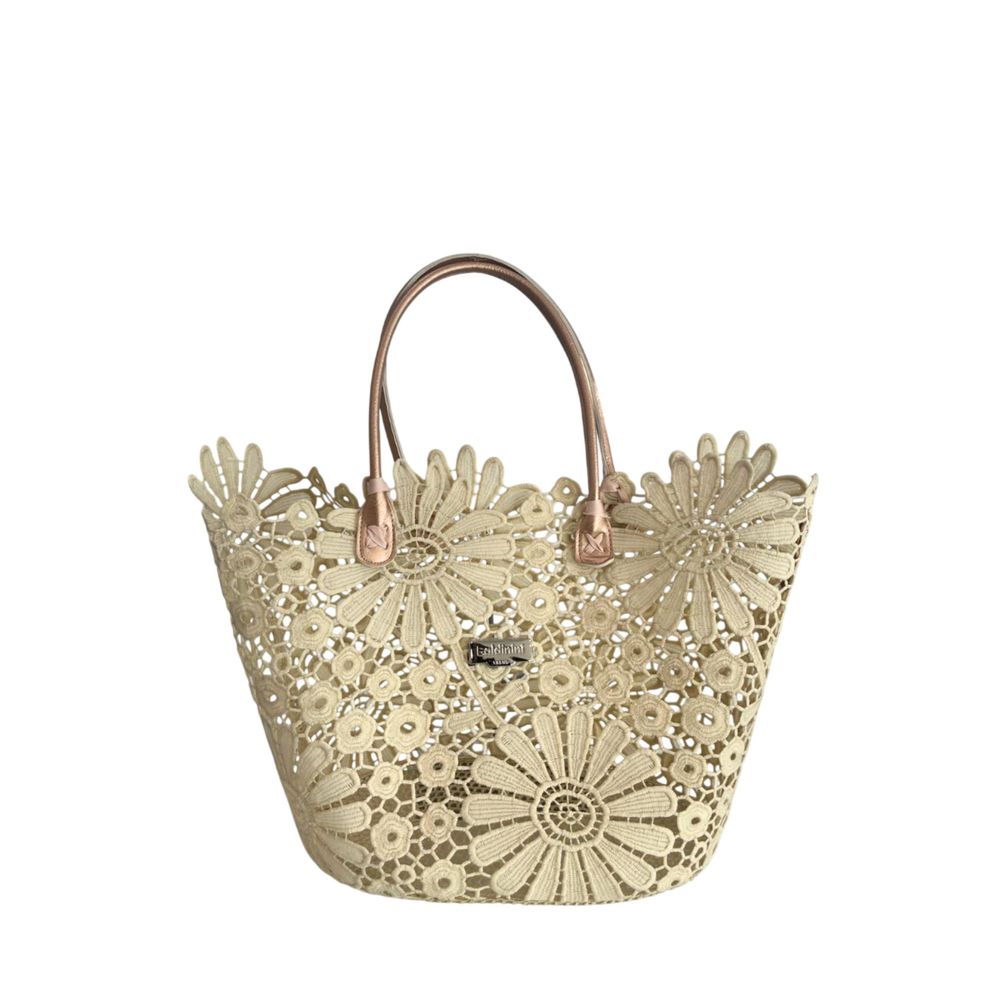 Baldinini Trend - Sculptural Floral Openwork Basket Handbag - Beige Baldinini Trend