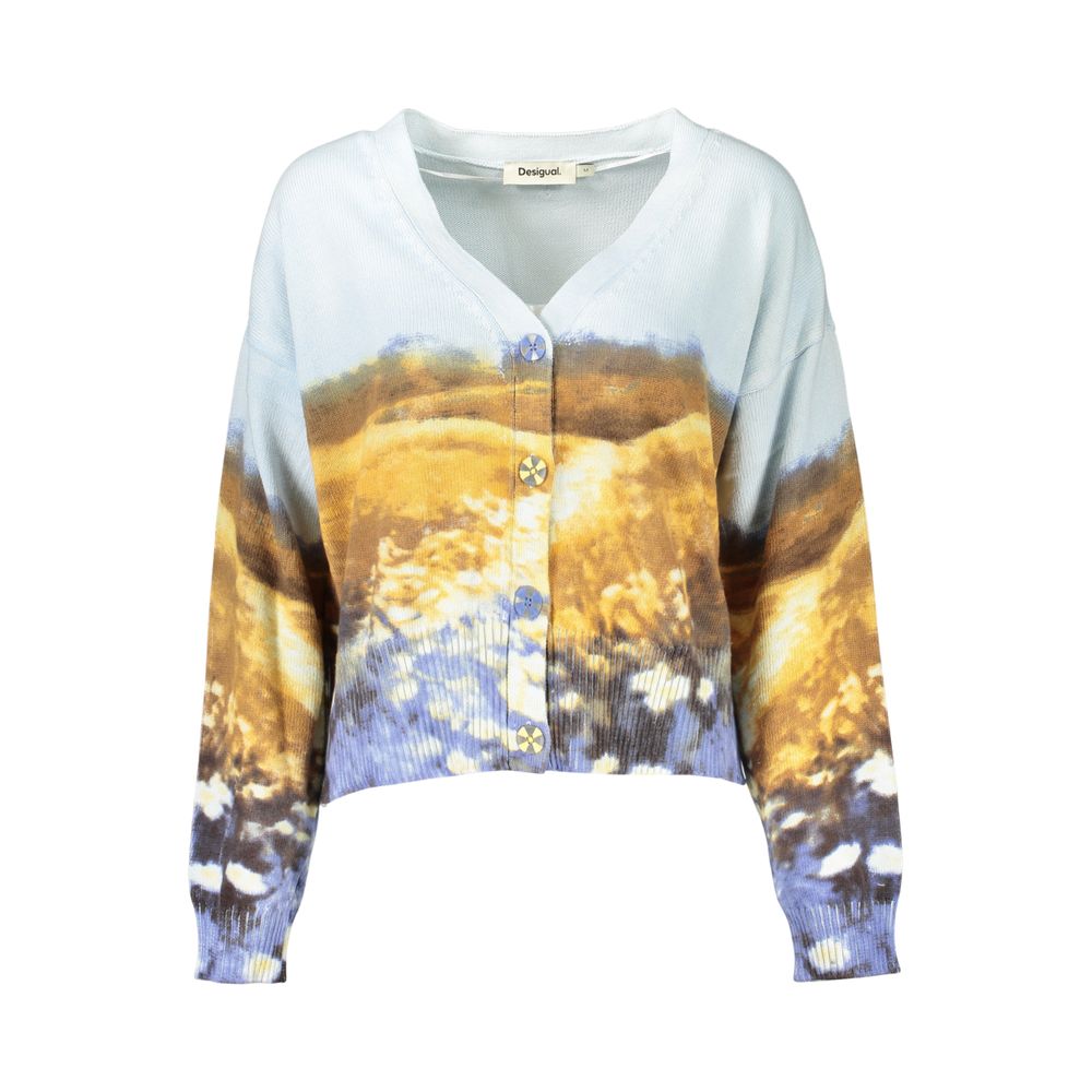 Desigual - Artistic Abstract Print V-Neck Cardigan - Azure Desigual