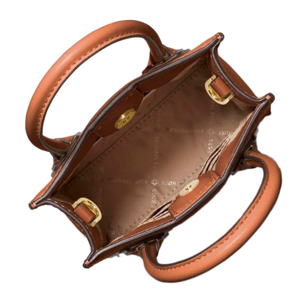 Michael Kors - Polished Textured Structured Mini Top Handle Bag - Brown Michael Kors