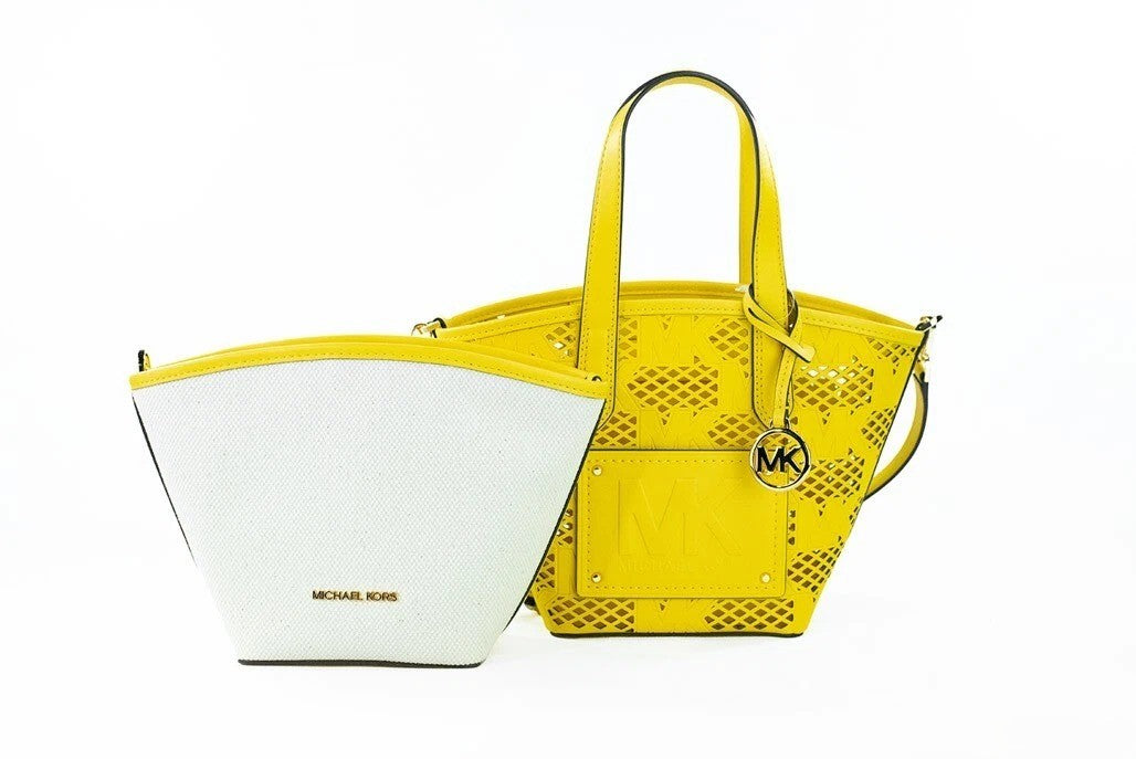 Michael Kors - Vibrant Perforated Vegan Leather 2-In-1 Tote Messenger Bag - Daffodil Michael Kors