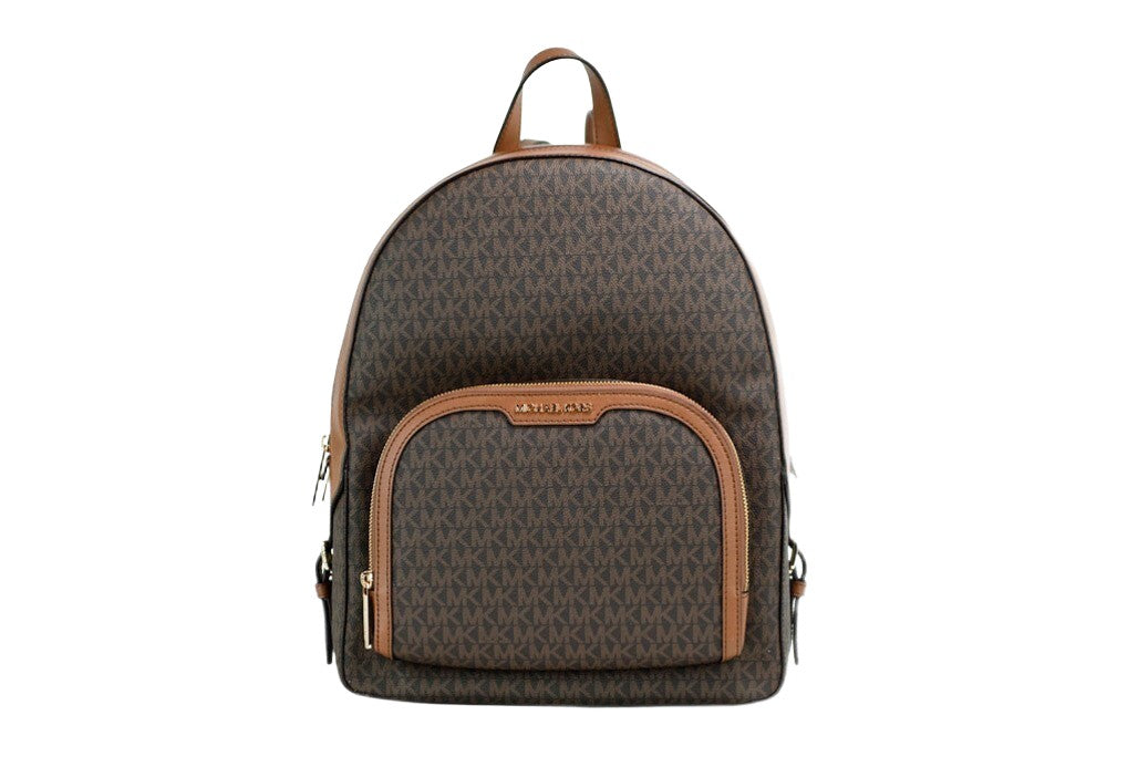 Michael Kors - Polished Signature PVC Large Backpack With Gold Hardware - Brown Michael Kors