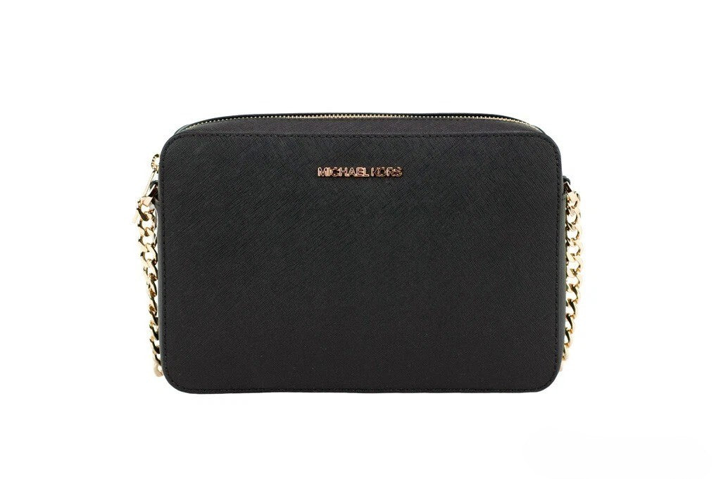 Michael Kors - Polished Saffiano Leather Chain Crossbody Bag - Black Michael Kors