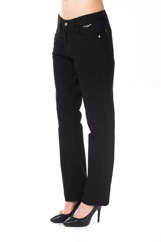 Ungaro Fever - Classic Regular Fit Straight Leg Cotton Pant - Black Ungaro Fever