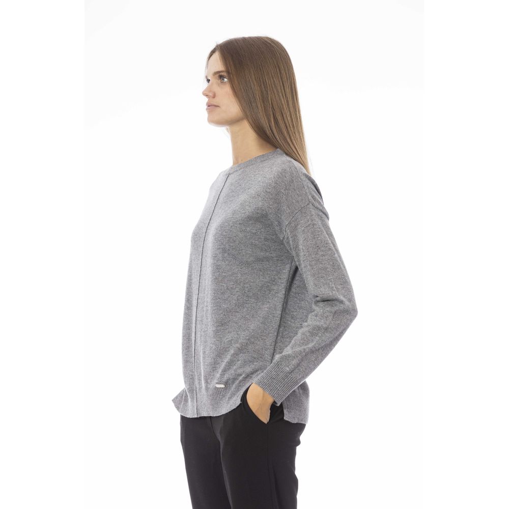 Baldinini Trend - Relaxed Ribbed Knit Crew Neck Sweater - Grey Baldinini Trend