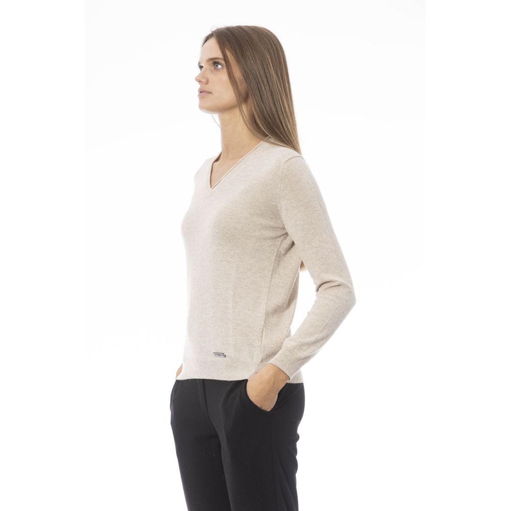 Baldinini Trend - Elegant Cashmere Blend Regular Fit V-Neck Sweater - Beige Baldinini Trend