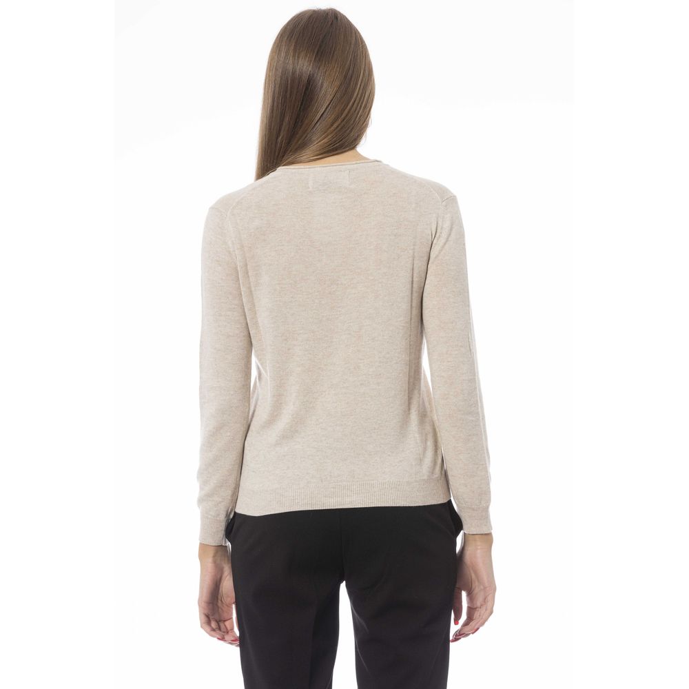 Baldinini Trend - Elegant Cashmere Blend Regular Fit V-Neck Sweater - Beige Baldinini Trend