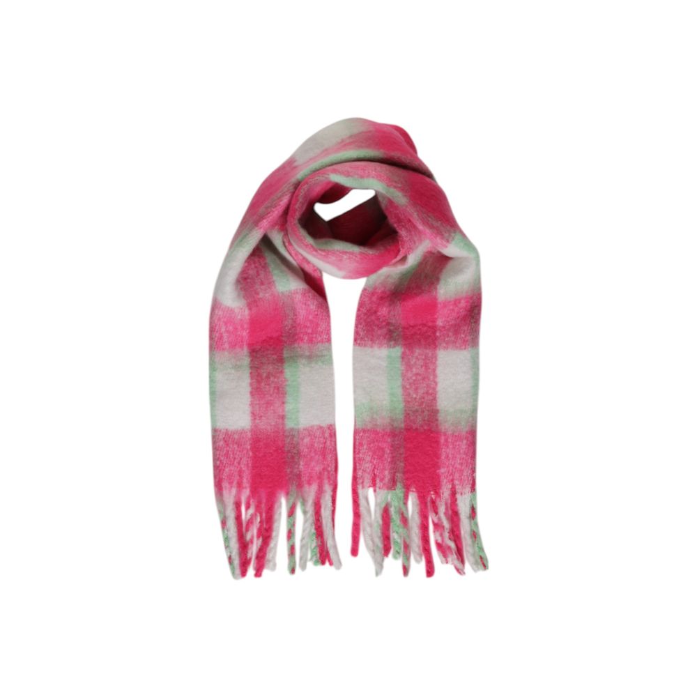 Only - Vibrant Checked Fringe Scarf - Pink Multicolor Only