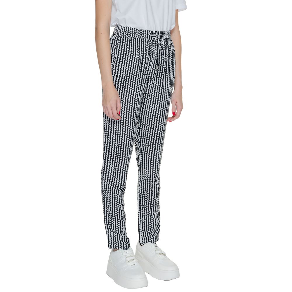 Only - Relaxed Geometric Print Viscose Trousers - Black White Only