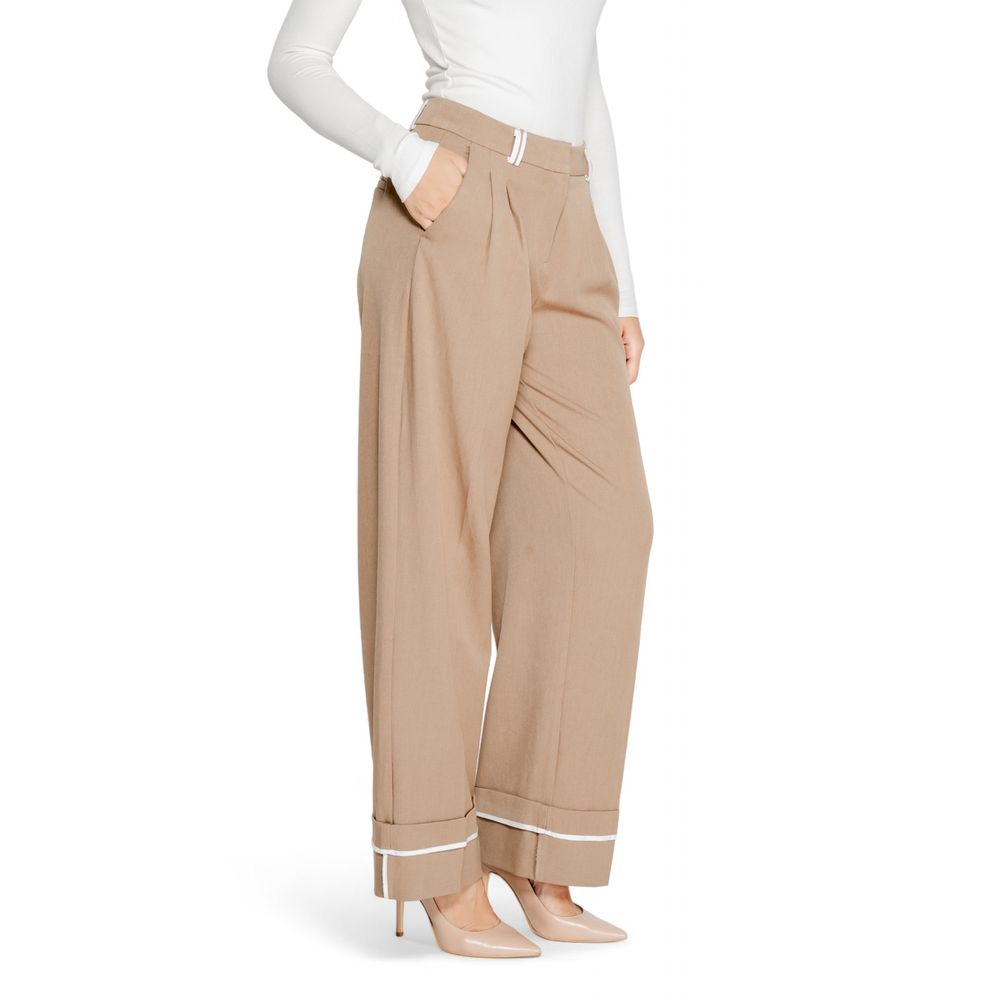 Only - Sophisticated Wide Leg Palazzo Trousers with Contrast Detail - Brown Only
