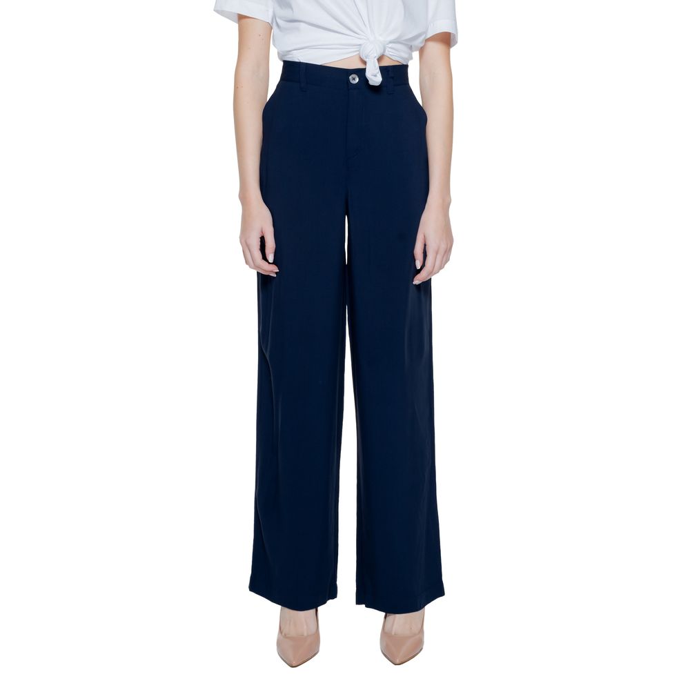 Street One - Elegant High-Waisted Wide Leg Palazzo Trousers - Blue Street One