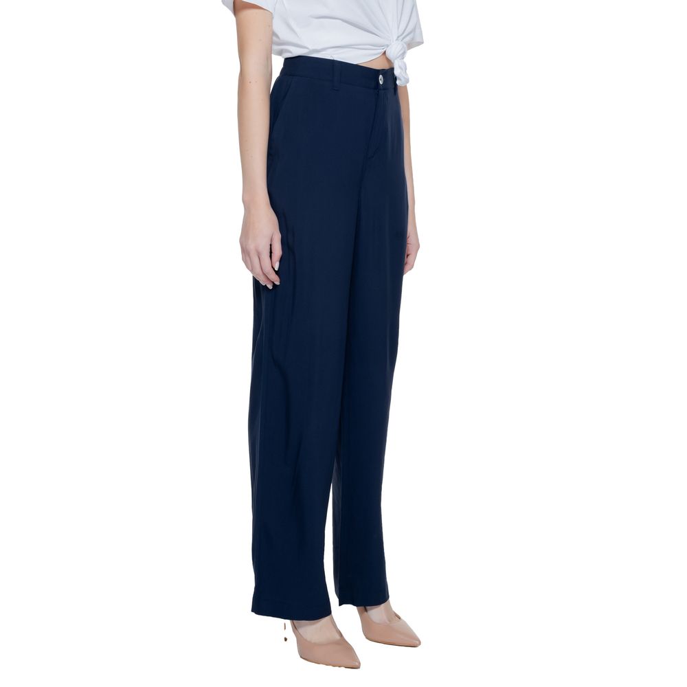Street One - Elegant High-Waisted Wide Leg Palazzo Trousers - Blue Street One