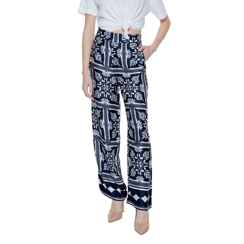 Street One - Elegant High-Waisted Geometric Print Palazzo Pants - Blue Street One