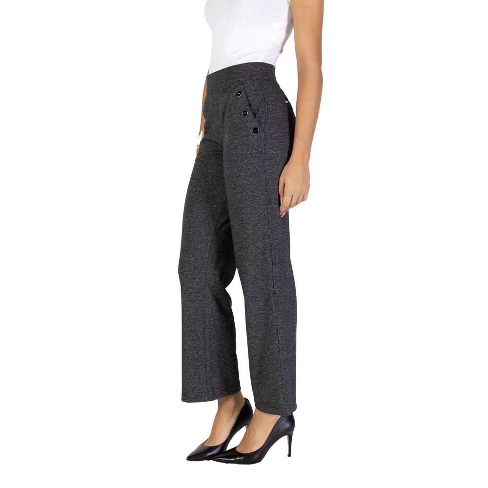 Street One - Elegant High-Waisted Palazzo Pants with Side Buttons - Black Street One