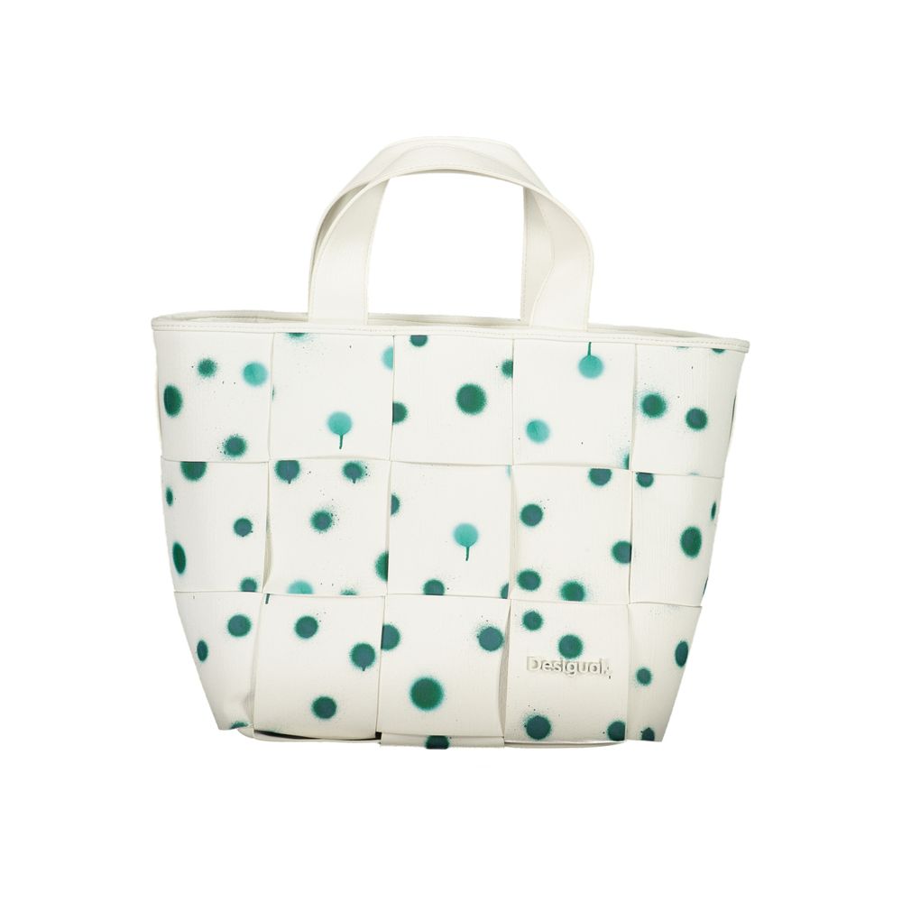 Desigual - Playful Woven Polka Dot Tote Bag with Chain Strap - White Green Desigual