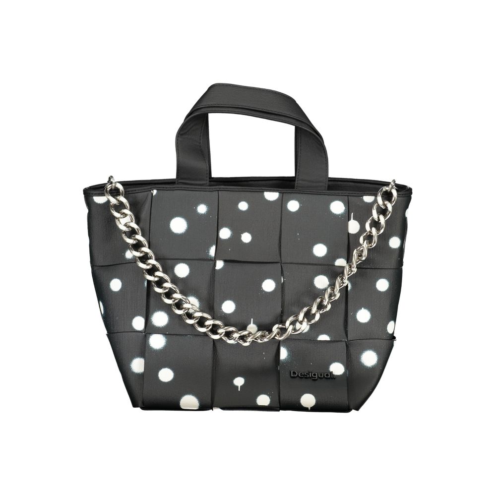 Desigual - Playful Woven Polka Dot Tote Bag with Chain Strap - Black Desigual