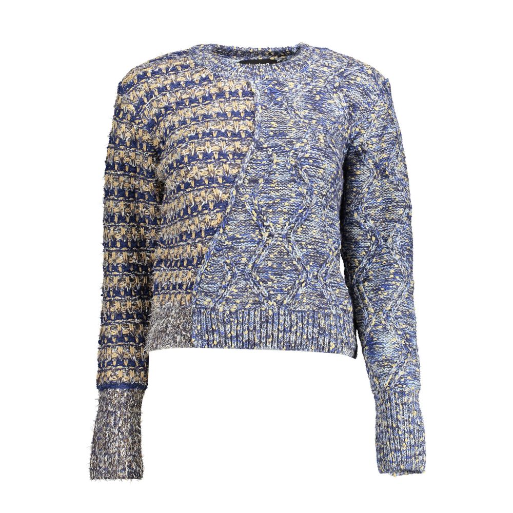 Desigual - Bold Mixed-Knit Textured Round Neck Sweater - Blue Desigual