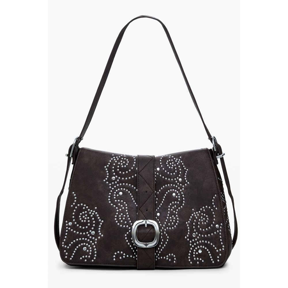 Desigual - Edgy Studded Western Shoulder Bag With Buckle Detail - Brown Desigual