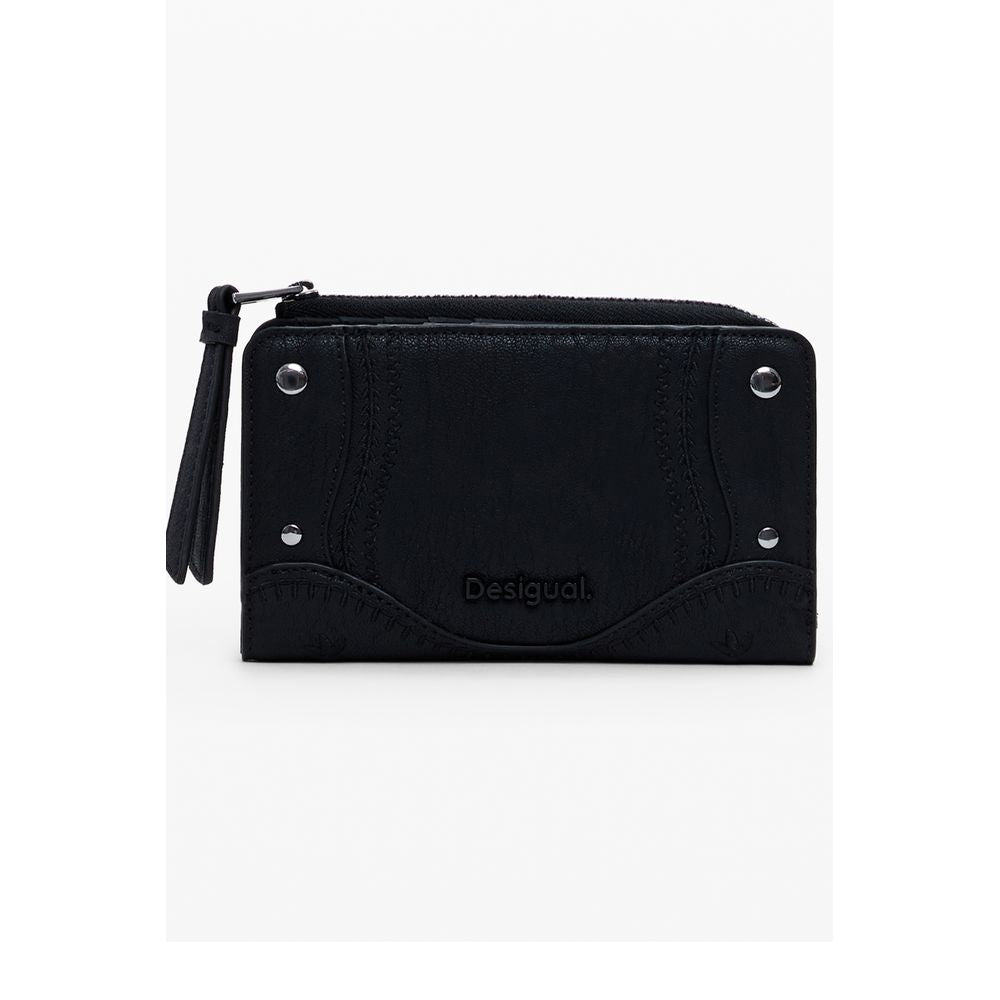 Desigual - Bold Embroidered Patch Textured Zip Wallet - Black Desigual