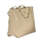 Laura Biagiotti - Sophisticated Structured PVC Tote Bag with Chain Accent - Beige Laura Biagiotti