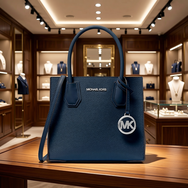 Michael Kors - Polished Textured Structured Tote Bag - Navy Michael Kors