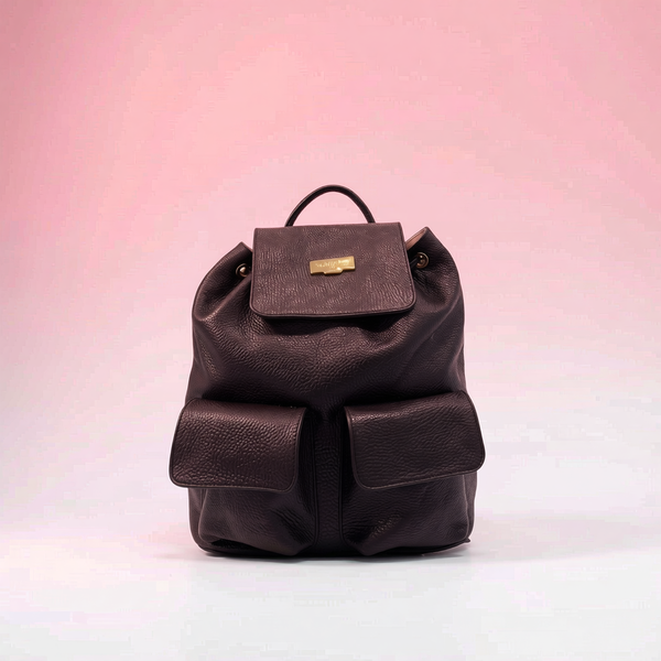 Baldinini Trend - Textured Cowhide Flap Backpack with Gold Hardware - Black