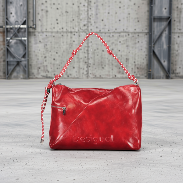 Desigual - Bold Braided Handle Textured Polyethylene Shoulder Bag - Red Desigual