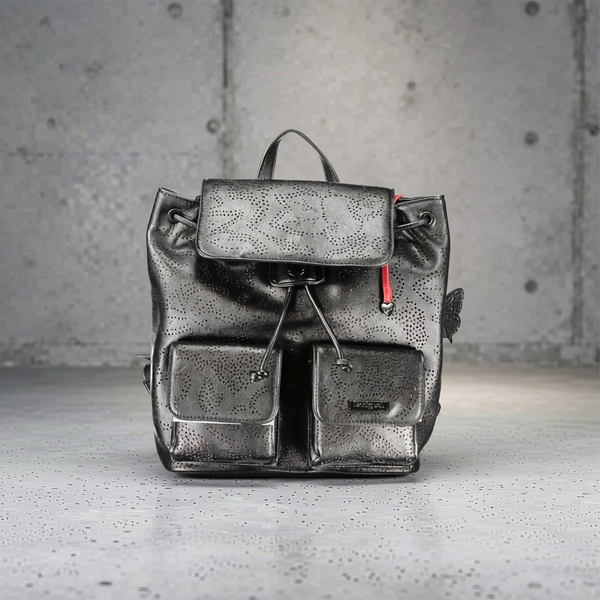 Desigual - Edgy Perforated PU Leather Backpack with Front Pockets - Black