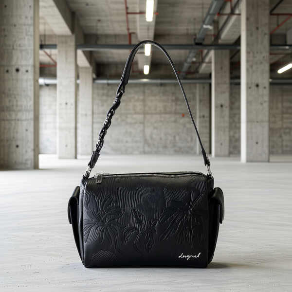 Desigual - Bold Embossed Floral Chain Shoulder Bag - Black