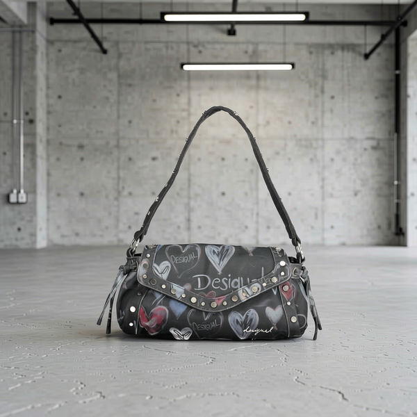 Desigual - Edgy Graffiti Heart Studded Shoulder Bag - Black Desigual