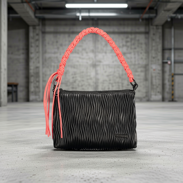 Desigual - Bold Braided Handle Textured Shoulder Bag - Black Coral Desigual