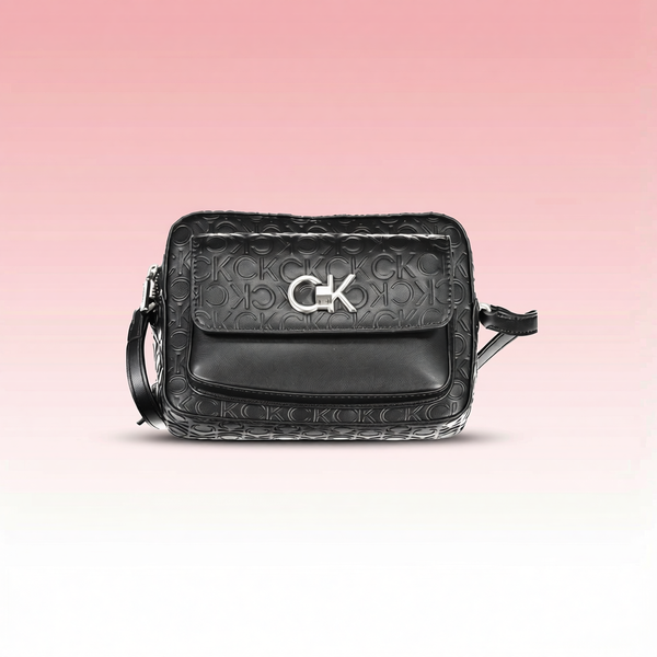 Calvin Klein - Structured Embossed Monogram Crossbody Bag - Black Calvin Klein