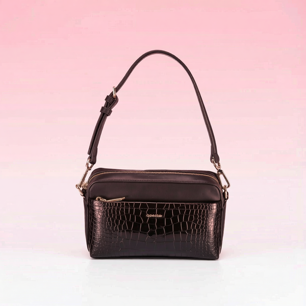 Calvin Klein - Structured Croc-Effect Adjustable Shoulder Bag - Black Calvin Klein
