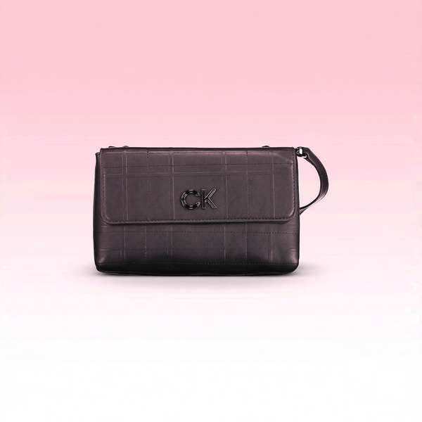 Calvin Klein - Sophisticated Textured Flap Shoulder Bag with Adjustable Strap - Black Calvin Klein