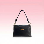 Baldinini Trend - Textured Cowhide Shoulder Bag with Gold Ring Hardware - Black Baldinini Trend
